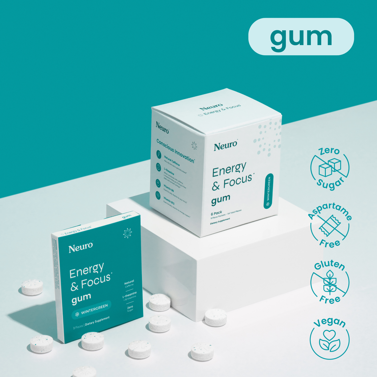 Neuro Gum Energy & Focus — Caffeine + L-Theanine Nootropic Chewing Gum